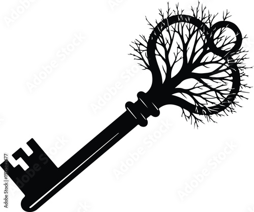 Key Transforming Into Tree Branches Silhouette