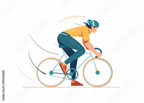 A cyclist rides a bicycle with speed and determination viewed from the side