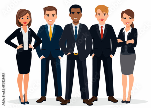 Diverse group of business professionals standing together in formal attire