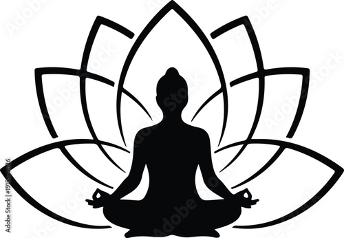 Lotus Flower Meditation Silhouette Logo Design