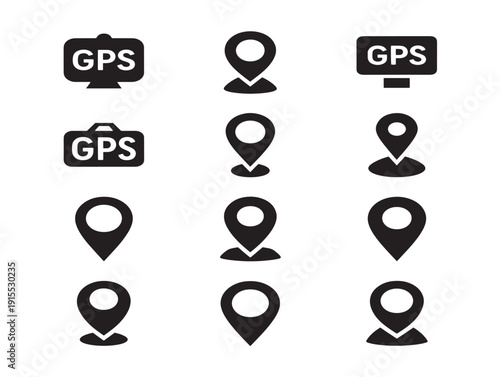 GPS Route Silhouette Collection with Road Map Navigation Elements