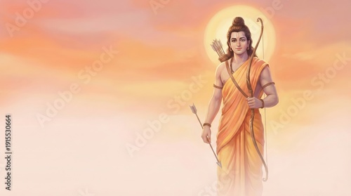 Soft Pastel Lord Rama Illustration – Peaceful Hindu Devotional Background
