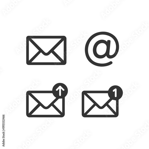 Mail vector icon set. Line outline thin flat design, adapted e-mail icon set for web, and mobile app. Flat vector