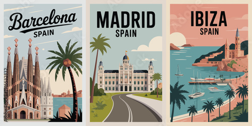 Barcelona Spain Palacio de Linares Poster, Madrid landmark illustration, historic architecture, vintage travel style