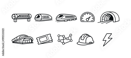 Transportation, railway outline icon set. Trains, tickets, infrastructure icons collection