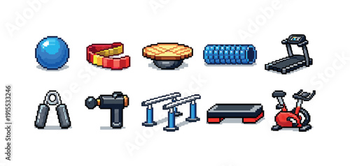 Fitness and gym solid icon set. Workout equipment and exercise icons collection.
