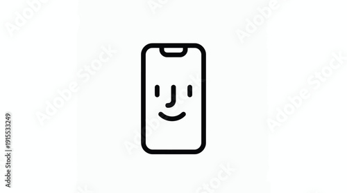 Simple black and white illustration of a smiling mobile phone.