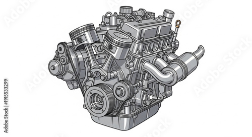 Detailed Illustration of Car Engine.