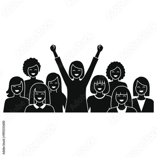 Happy Diverse Group of Women Silhouettes Celebrating Empowerment and Success
