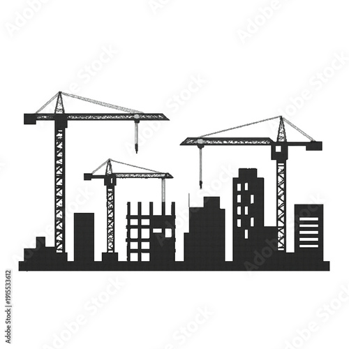 Silhouette of Cranes Building Modern City Skyline