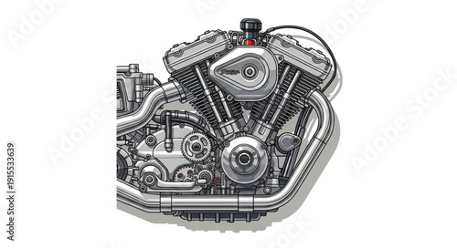 Detailed Mechanical Engine Illustration.