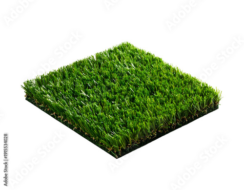 Close-up, realistic artificial turf sample with green fibers