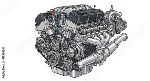 Detailed Car Engine Mechanical Parts.