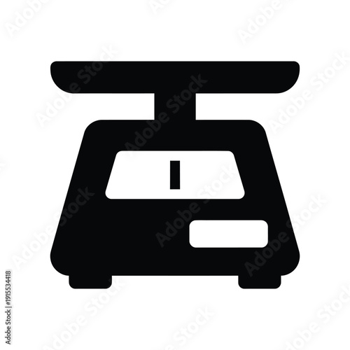 Minimalist black silhouette icon of a digital kitchen scale or postal weighing machine on a clean white background, representing measurement and precision.