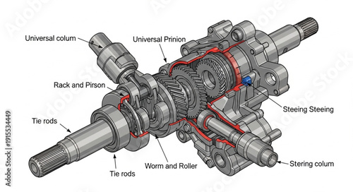 Detailed Diagram of Mechanical Gearbox Components.