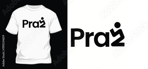White t-shirt design with a minimalist Praiz text logo incorporating a praying figure as the Z