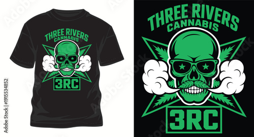 Three rivers cannabis skull marijuana leaf 3rc typography t-shirt design