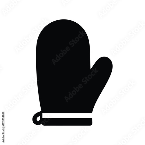 Black silhouette icon of a protective oven mitt used for handling hot pots and baking trays in the kitchen, isolated on a clean white background as a vector graphic.