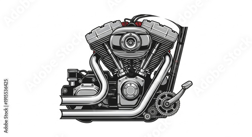 Detailed Motorcycle Engine Illustration.