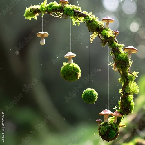 Natural Forest Moss and Mushroom Mobile Design Element