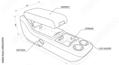 Detailed Technical Drawing of Car Interior.