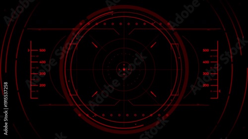 Red hud futuristic interface digital display target technology, perfect for sci-fi scenes, gaming ui, military simulations, or abstract tech backgrounds.