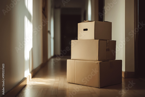 Stack of Cardboard Boxes in Empty Hallway