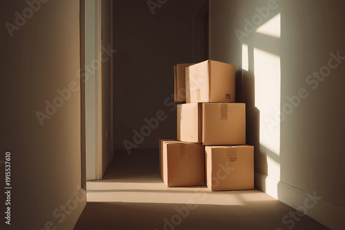 Stack of Cardboard Boxes in Empty Hallway