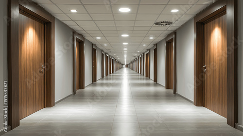 Modern Office Corridor with Closed Doors