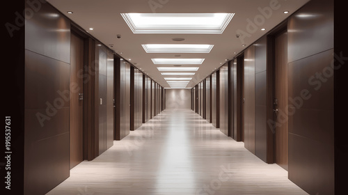 Modern Office Corridor with Closed Doors