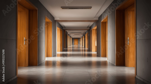Modern Office Corridor with Closed Doors
