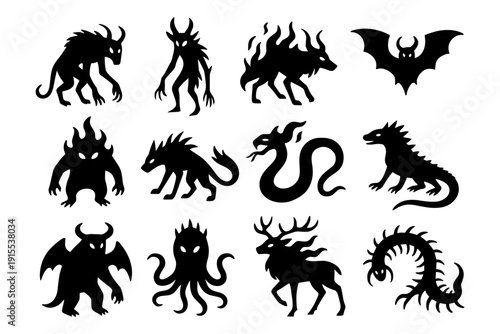 Silhouette collection of mythical creatures and monsters with unique designs