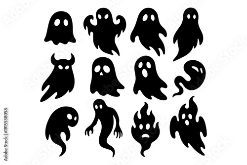 Collection of spooky ghost silhouettes for halloween designs