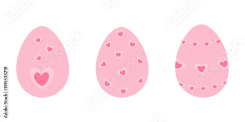 Easter Eggs Heart shape design in trendy Monochrome pink Sticker Icon Simple Flat Design element Set. Isolated Vector illustration Easter Related Content Seasonal Thematic Greeting, leaflet, tag, post