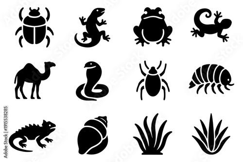Animal silhouettes collection: reptiles, insects, and desert life