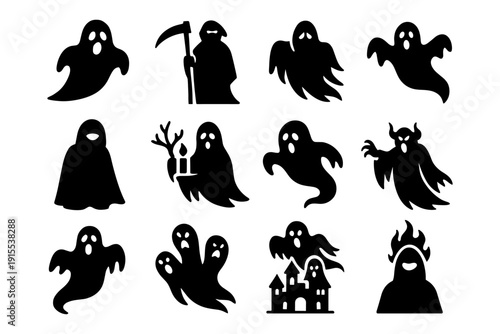 Ghostly silhouette icons: spooky designs for halloween projects