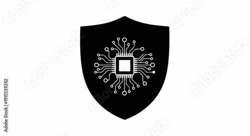 Digital shield with integrated circuit symbolizes cyber security and data protection