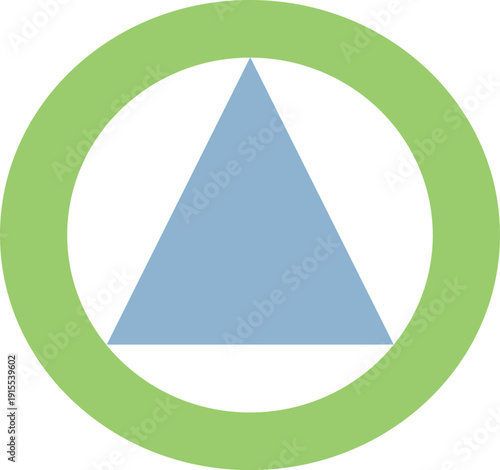 Blue triangle inside a green oval outline icon