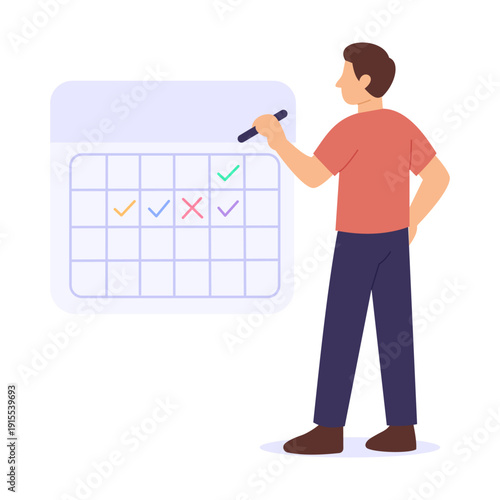 Scheduling Follow Up, planning timely client engagement activities, Flat vector character illustration