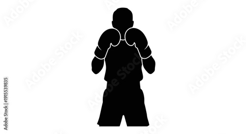 Silhouette of a boxer in fighting stance with gloves on.