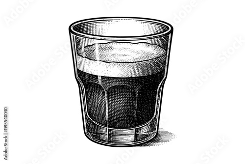 Detailed hand-drawn glass of beer showcasing vintage engraving technique