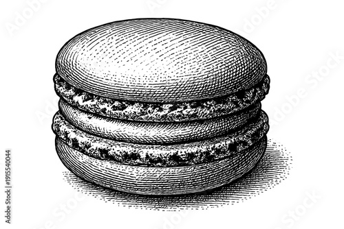 Vintage engraving of a classic macaron with detailed texture