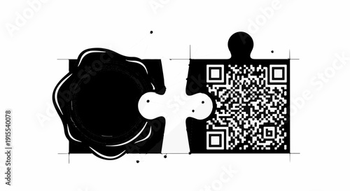 Two puzzle pieces connecting, one with a QR code, representing digital integration and traditional methods.