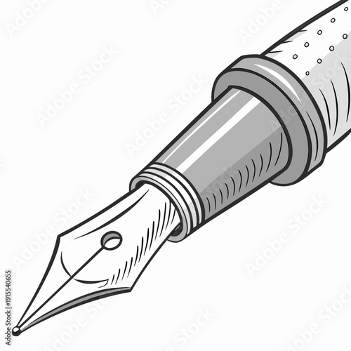 Close-up of a Classic Fountain Pen Nib - Detailed Illustration in Grayscale