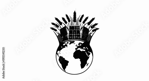 Global agriculture and industry symbol representing worldwide food production and progress.
