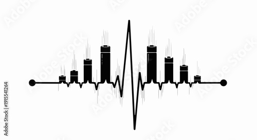 City skyline silhouette integrated with a heartbeat pulse line, symbolizing life and urban energy.