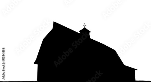 Silhouette of a classic American barn against a white background.