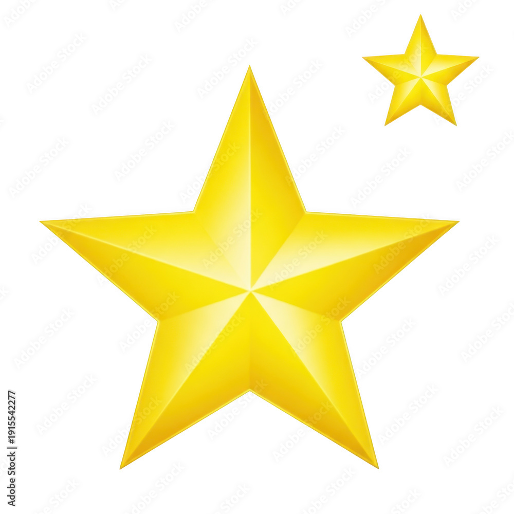 Fototapeta premium Two shiny golden stars one large and one small isolated on transparent background