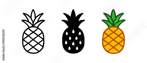 Pineapple trio in linear, silhouette, and flat variations