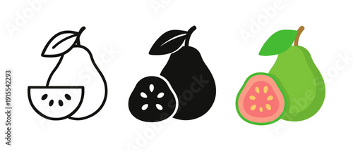 Linear and bold pears and guava icons with fresh colorful variations